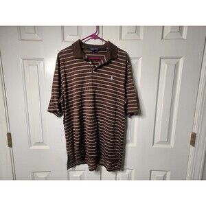 Polo Ralph Lauren Men's Polo Shirt Brown W/ Blue & White Stripes  Size Large
